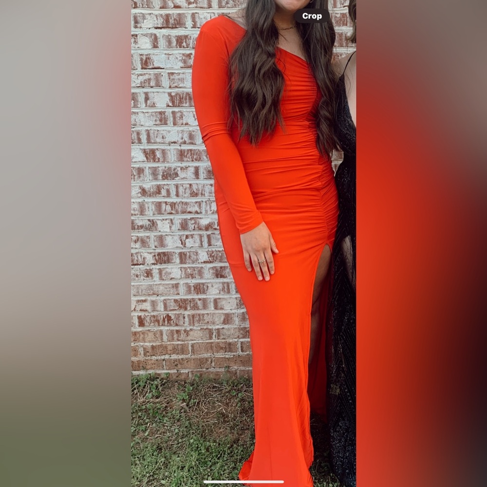 One shoulder formal red dress